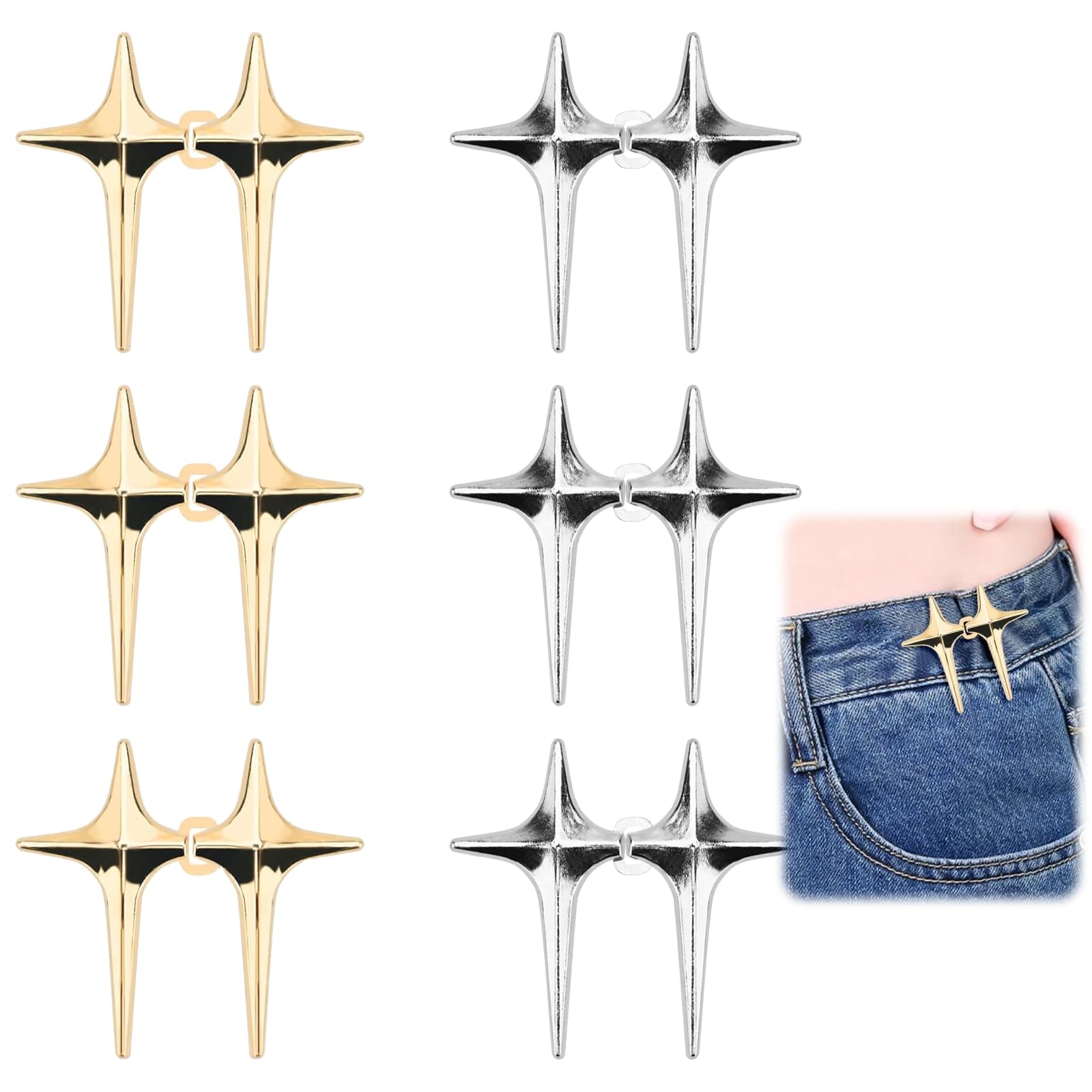 JYNXOR 8 Paia Di Bottoni Regolabili Per Jeans A Stella E Fiore, Senza Cucire, In Metallo Resistente, Per Stringere La Vita Di Pantaloni, Gonne E Giacche