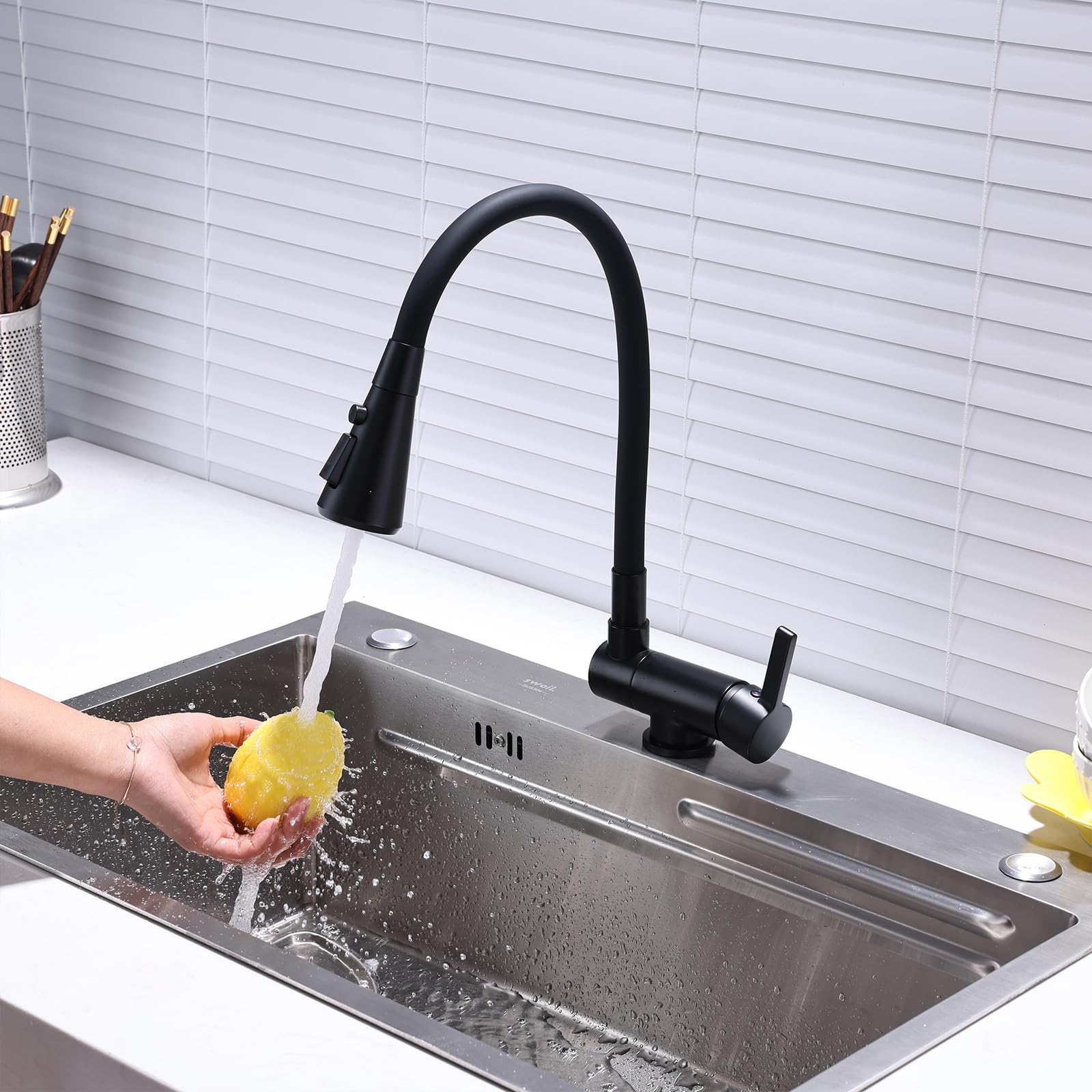 ZYCHSJXA Folding Kitchen Mixer Tap Sink Taps Black with Rotation Spout 360 Swivel Faucet Hot and Cold Water