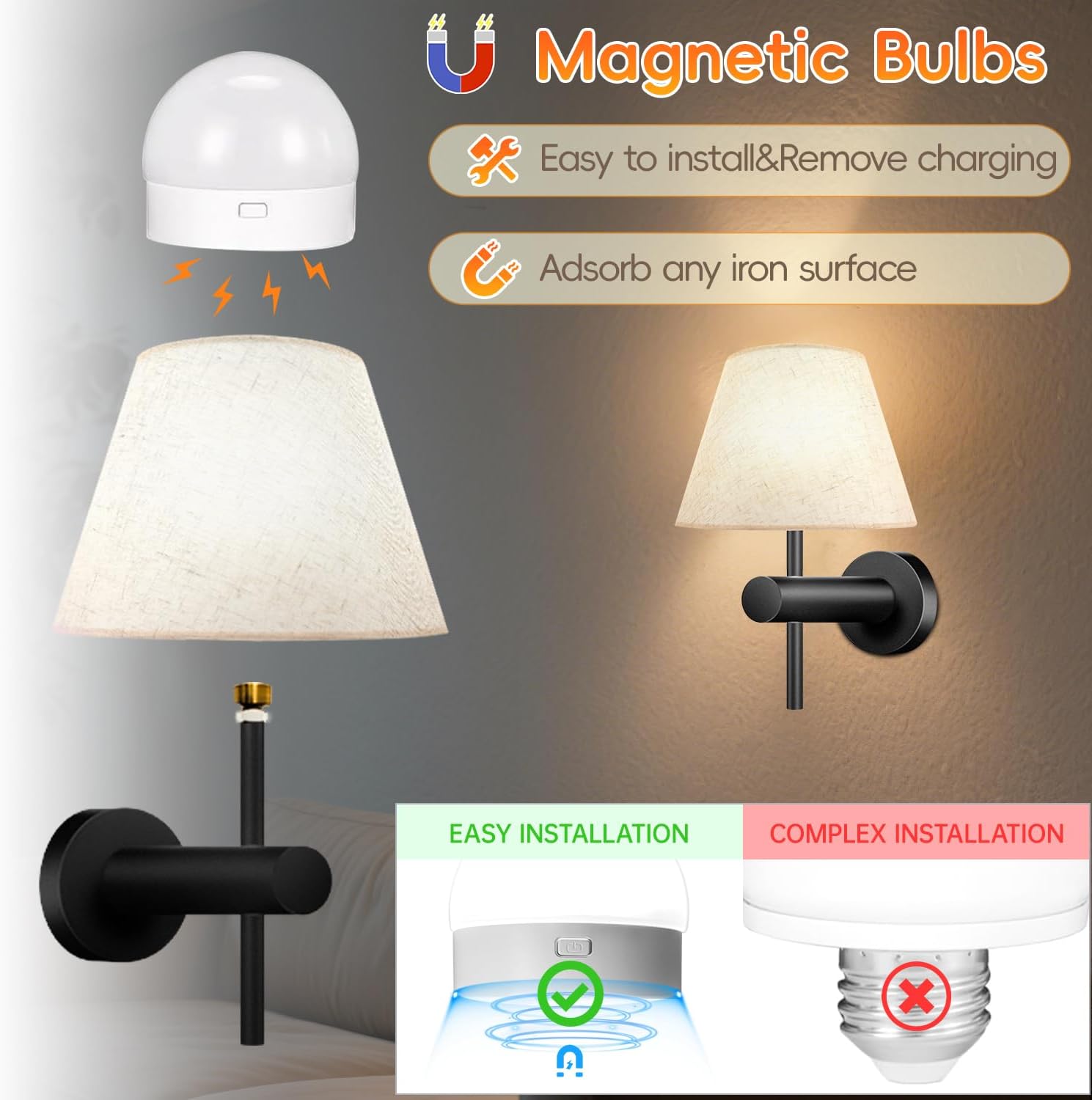 10000mAh Battery Operated Wall Sconces Set of Two, RGB Wireless Rechargeable Wall Lights with Magnetic Bulbs Wall Decor Wall Lamps with Remote for Bedroom/Fireplace/RV/Living Room/Corridor