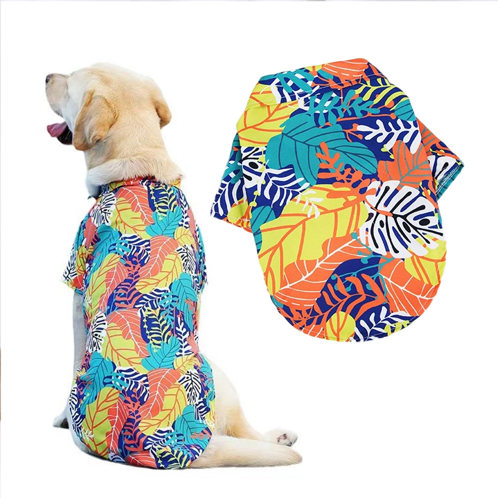 LHYZ PARK Hawaiian Beach Print Pet Dog Cat T-Shirts Cute for Small to Medium Dog Cats Cool Summer Vest Camp Shirt Clothes (Orange Blue, XS)