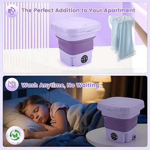 Miniatura 5 de Lavadora portátil, mini lavadora plegable para viajes, camping, caravana, dormitorios, apartamentos, ropa interior y ropa de bebé (morado lavanda)