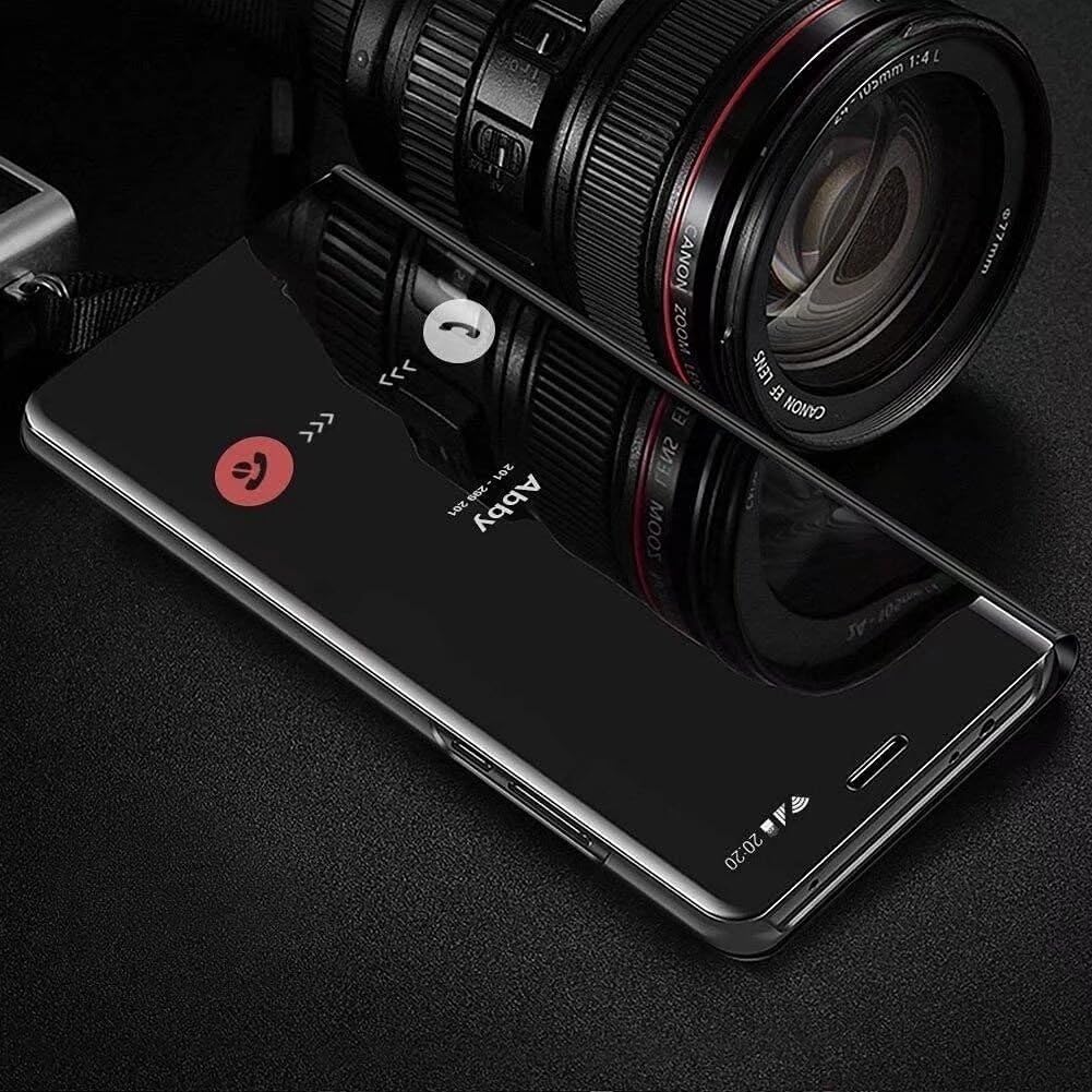 SEIAIYG Case for Xiaomi 14T Pro, Ultra Slim Clear View Standing Cover Flip Case Mirror Plating Holder for Xiaomi 14T Pro (Black) - Image 2
