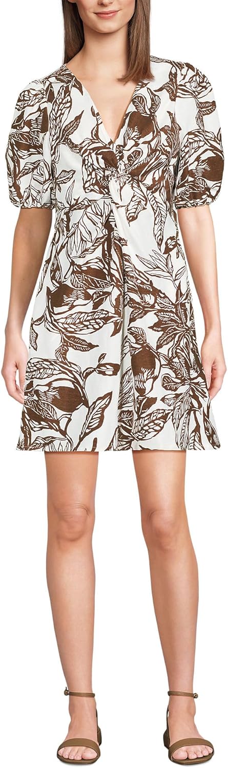 Lands' End Women's Linen Above The Knee Puff Sleeve Dress