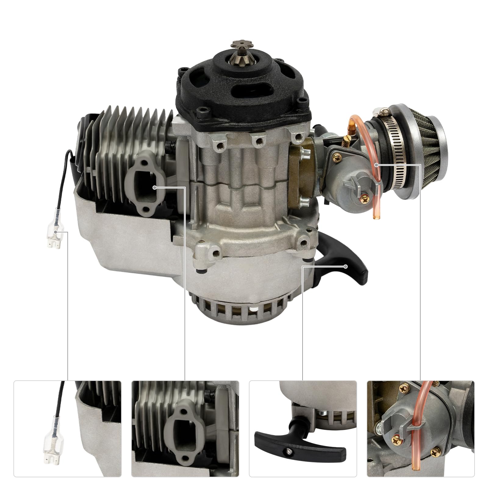 49CC 2-Takt Mini Motor, Getriebe Vergaser, Pocket Bike Motor mit Vergaser und Luftfilter Kit Getriebe Vergaser Set, für Pocket, Mini Dirt Bike Quad Pocket Bike