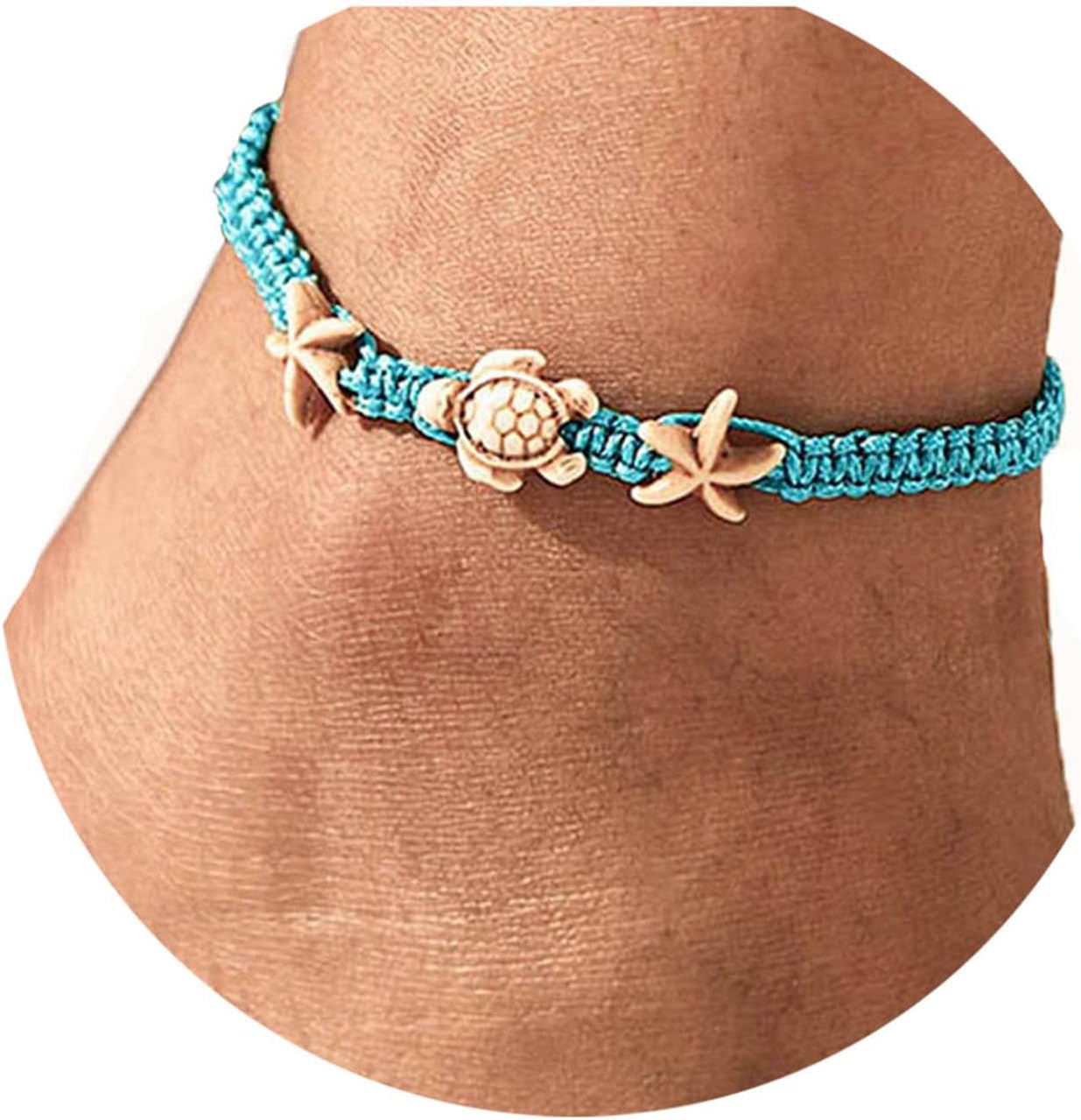 Boho Turtle Anklets Bracelets Blue Starfish Summer Beach Waterproof Barefoot Sandals Jewelry for Women