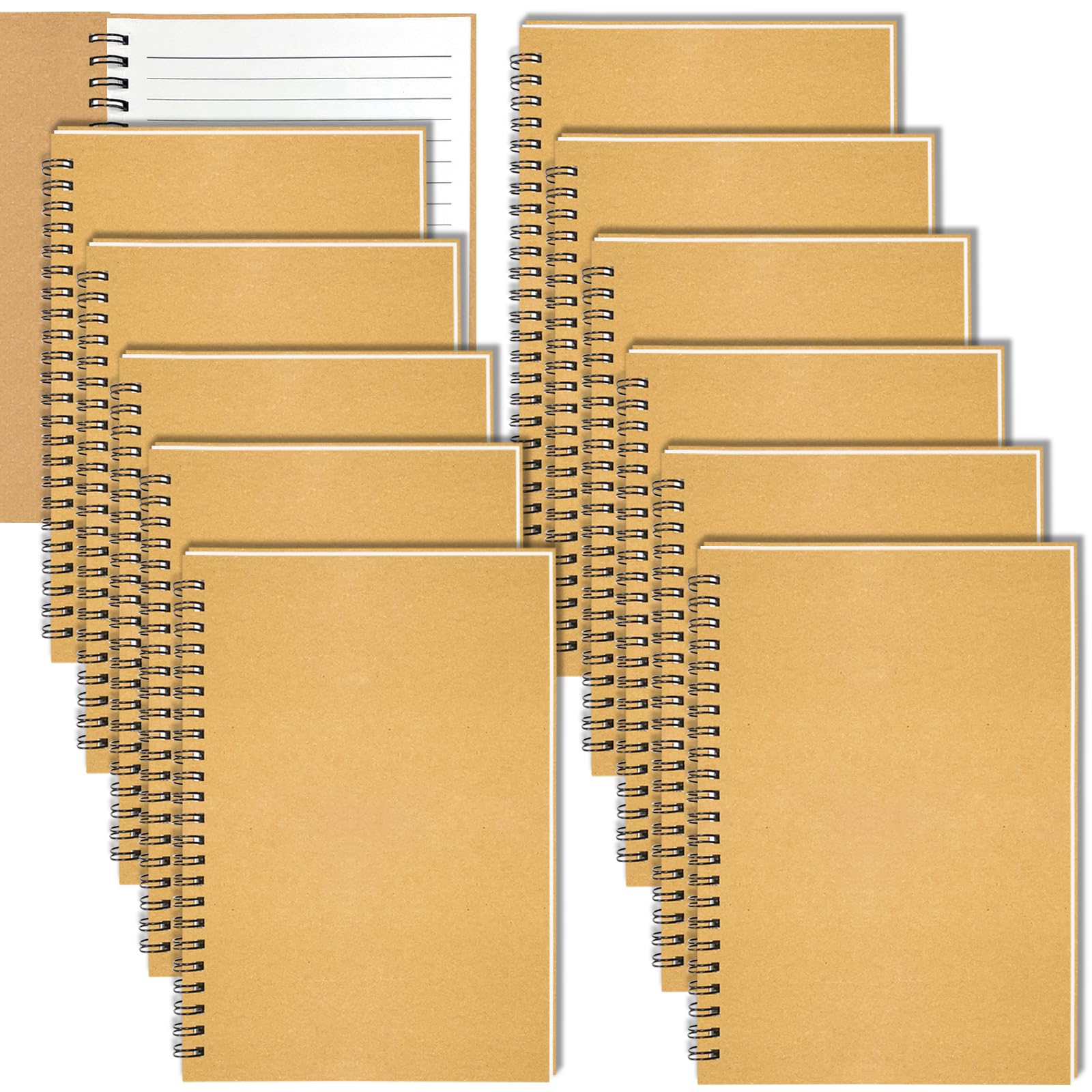 GINMLYDA Piccolo taccuino a spirale formato A5, confezione da 120 pagine a righe, 21 x 14 cm, marrone, copertina in carta kraft, per scuola, casa, ufficio, schizzi estetici, appunti