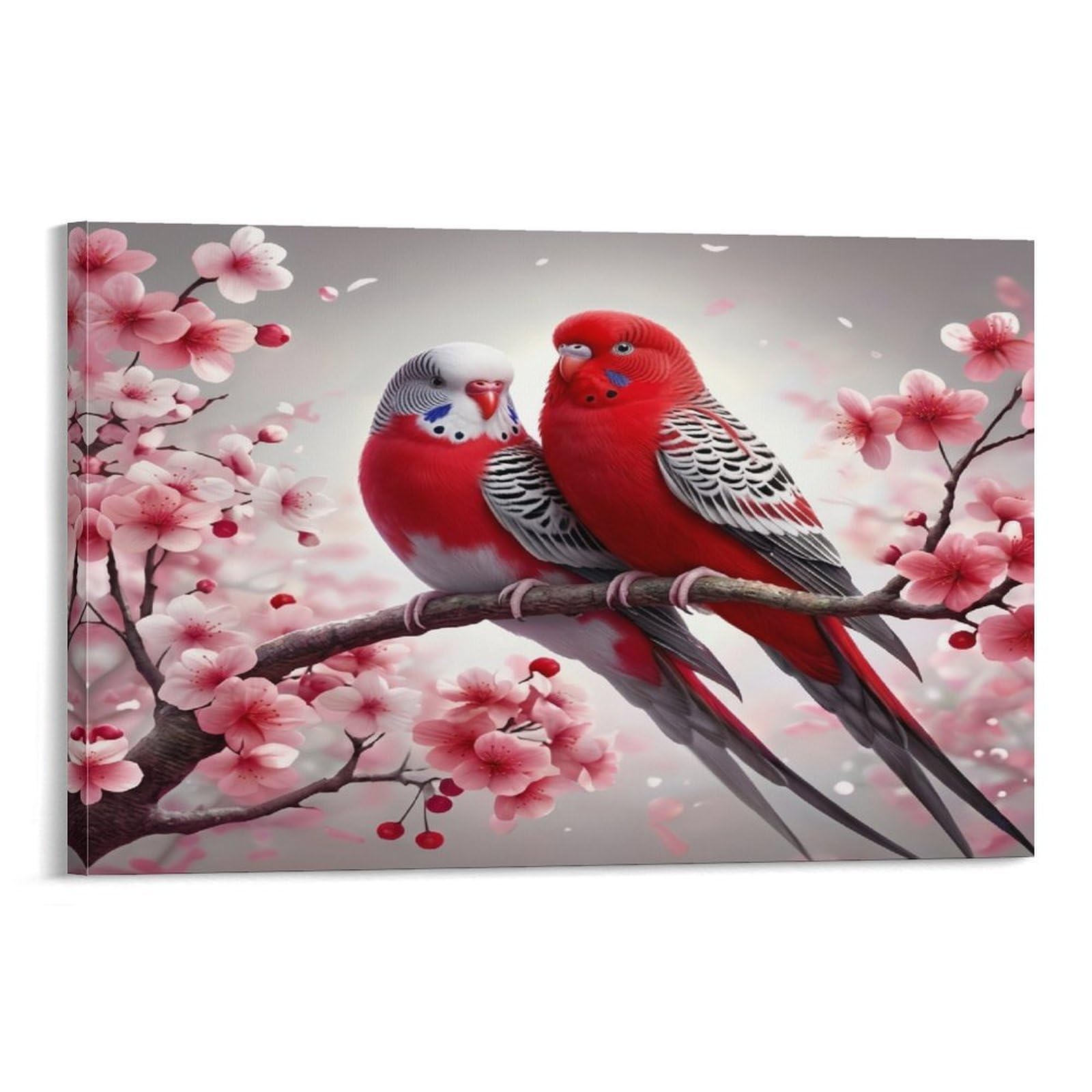 XPASHIQWC Red Budgies Poster Artwork Cherry Blossom Branch Canvas Prints Picture Modern Wall Art Picture Wall Hanging for Bathroom Wall Decor 20x30inch(50x75cm)