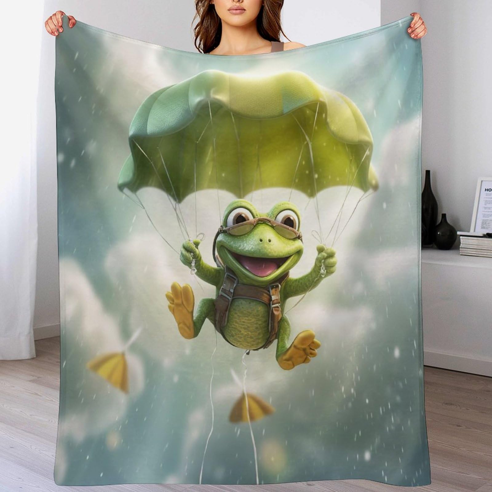 Couverture grenouille flannel anti-froid pour enfants et adultes sur canapé