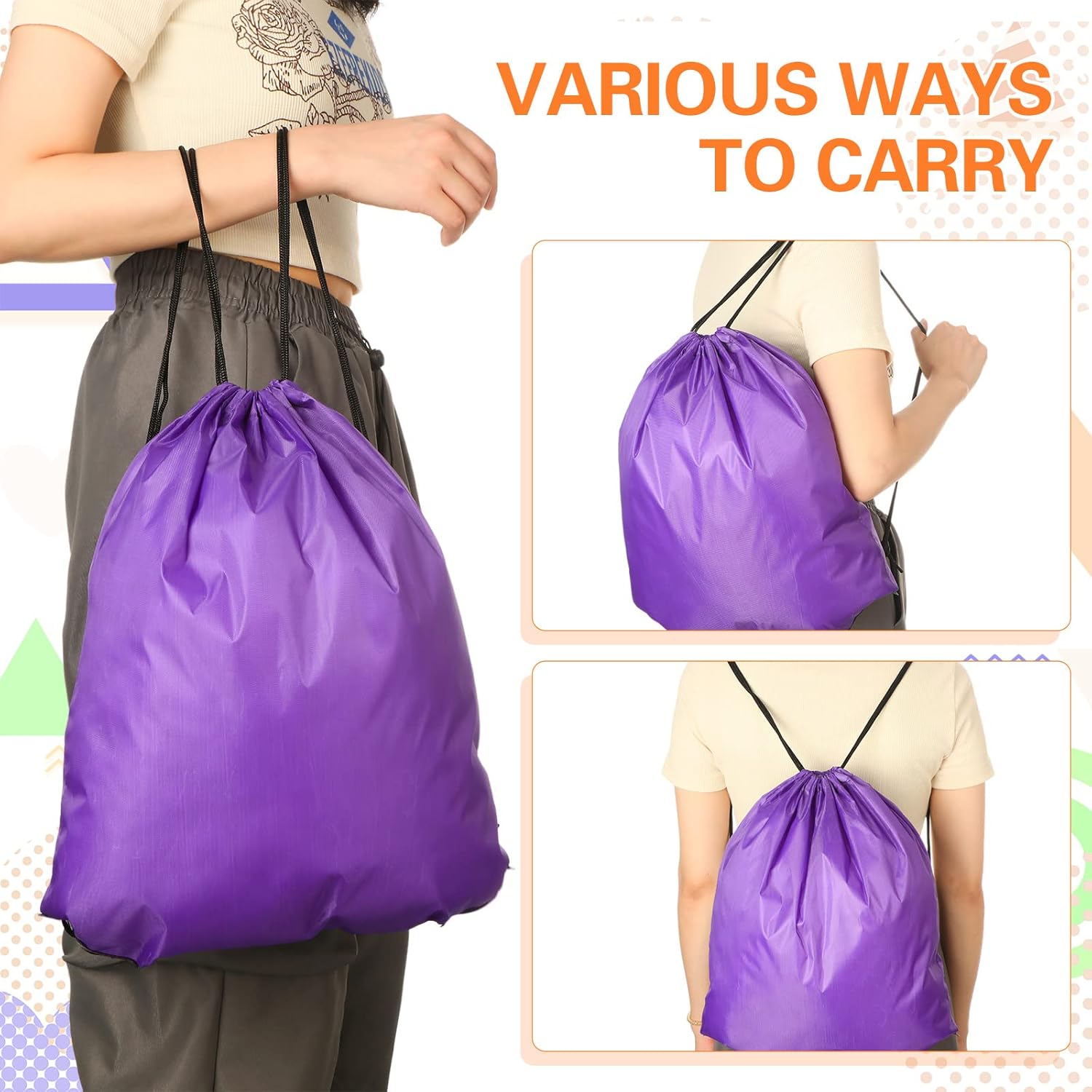 Kacctyen 400 Pcs Drawstring Backpack Bulk Draw String Bags Cinch Bag Sackpack for Homeless Care Packages Women Men Outdoor Gym Sports Party Trip, 18 Colors - Image 5