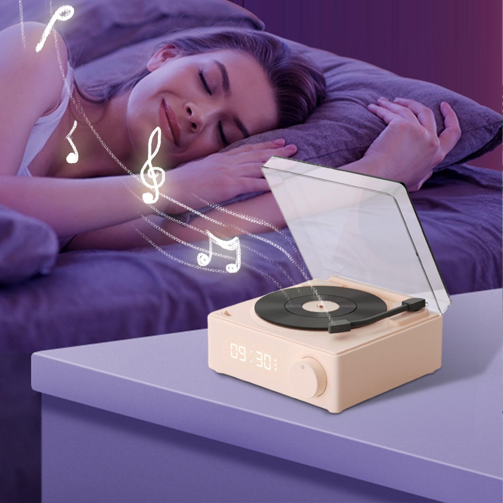 Altavoces de tocadiscos, tocadiscos vertical, altavoz inalámbrico con | reloj despertador, reproductor de discos vertical, altavoces giratorios inteligentes para playa, ciclismo, garaje, patio,
