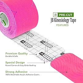 JB Tape Kinesiology Tape - 80 Precut 10-Inch Strips - Pink - Elastic, Latex-Free, Water Resistant - Athletic Muscle & Joint Support - 4 Rolls