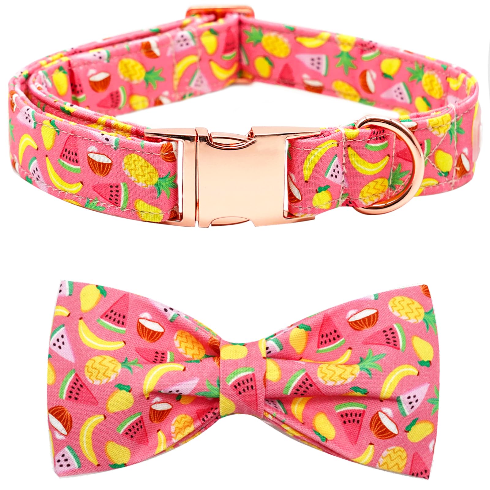 Bobo Rainbow Dog Collar- Fruit Print Adjustable Pet Bow Collar Girl or Boy Puppy Collars Bowtie Cute Soft Duarble Collars for Small Medium Large Dog