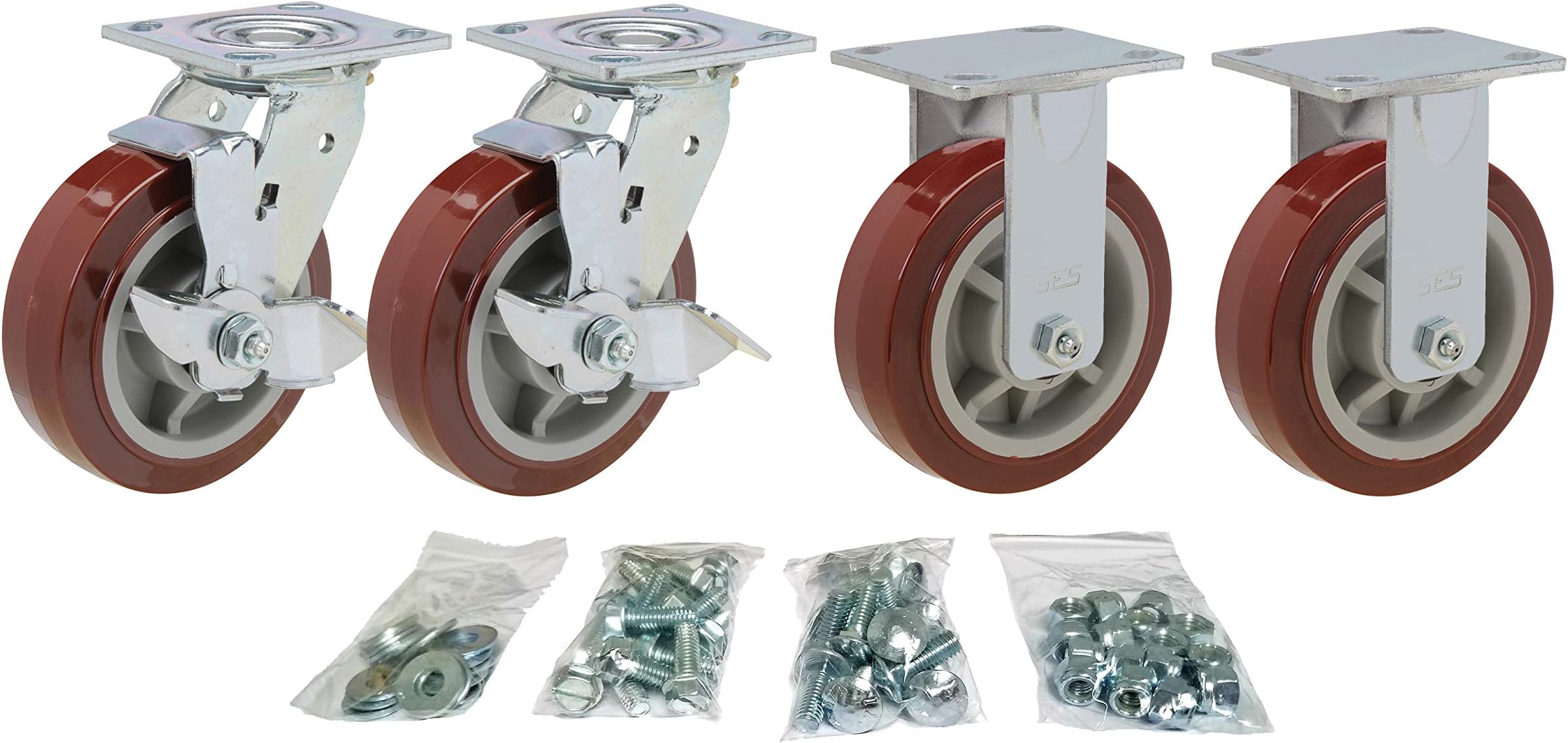 Toolbox Caster Set | 6" Polyurethane for Greenlee, Knaack and Other Job Boxes | All Mounting Hardware Included