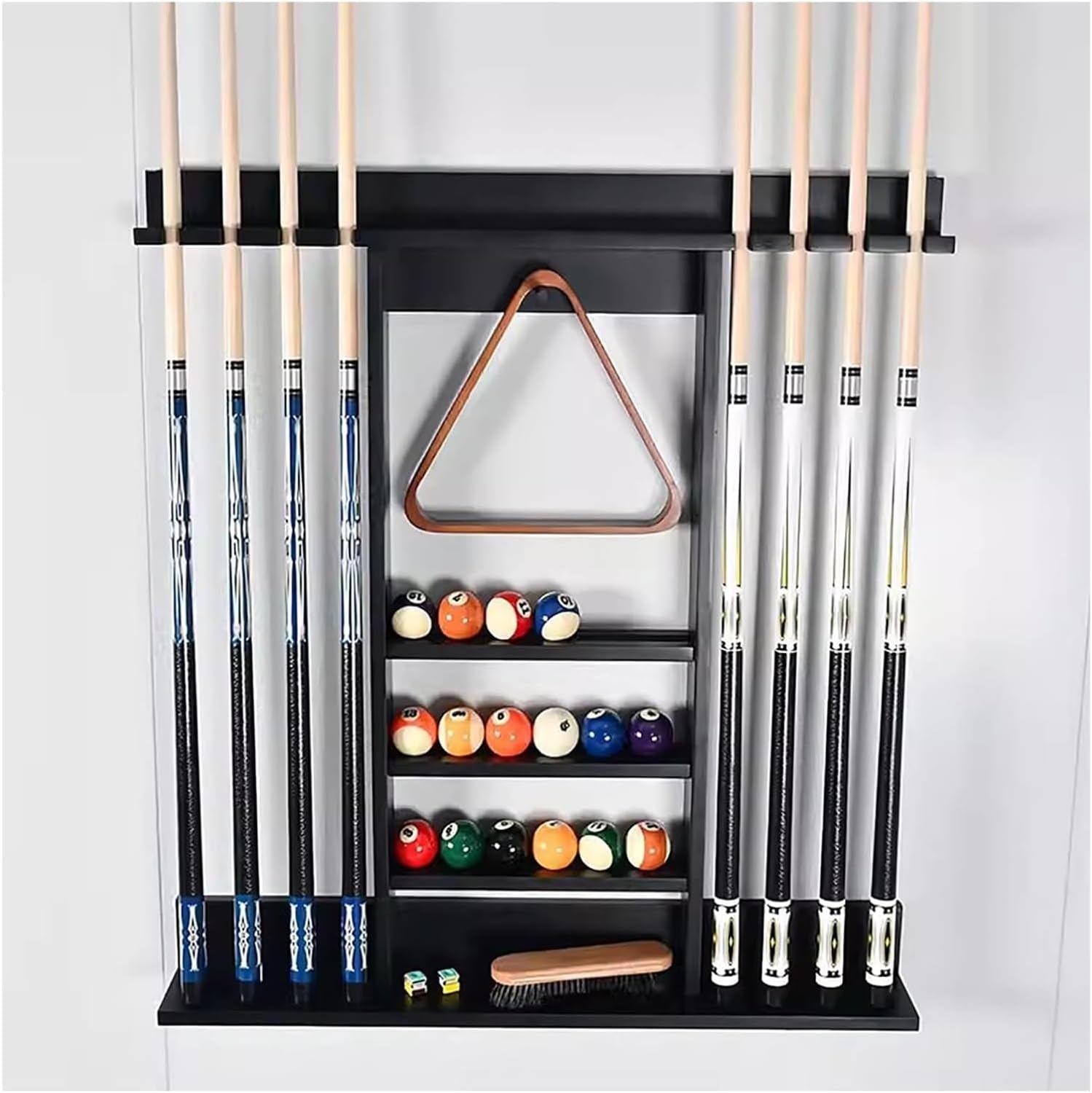Pool Stick Holder Holds 8 Pool Cue Sticks Pool Cue Rack,Solid Wood Billiards Accessories for Billiard Room Club Bar(Brown)