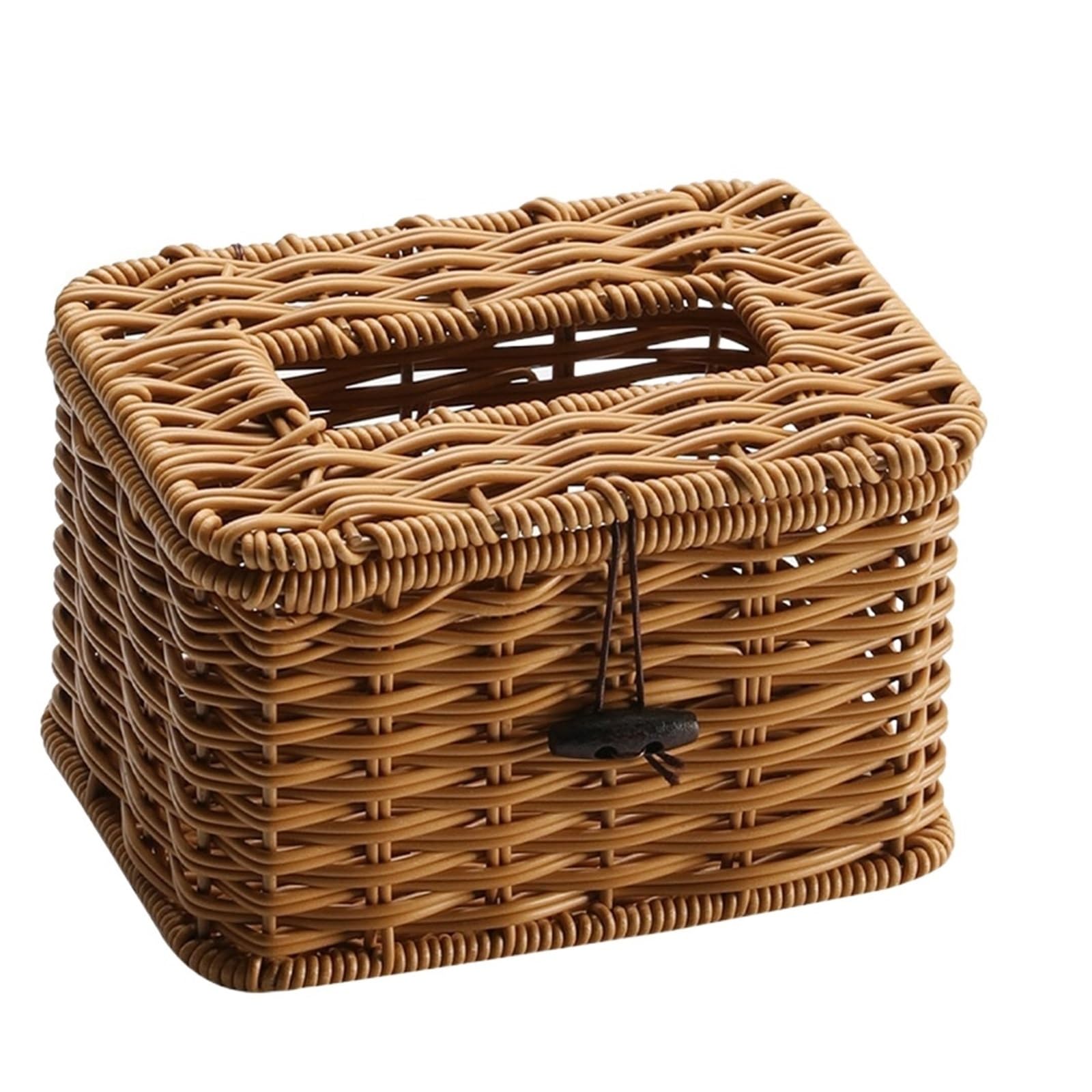 Rattan Tissue Box Cover Durable Imitation Rattan Woven Tissue Box Handmade Retro Napkin Holder Vintage Paper Kitchen(18x12x10cm)