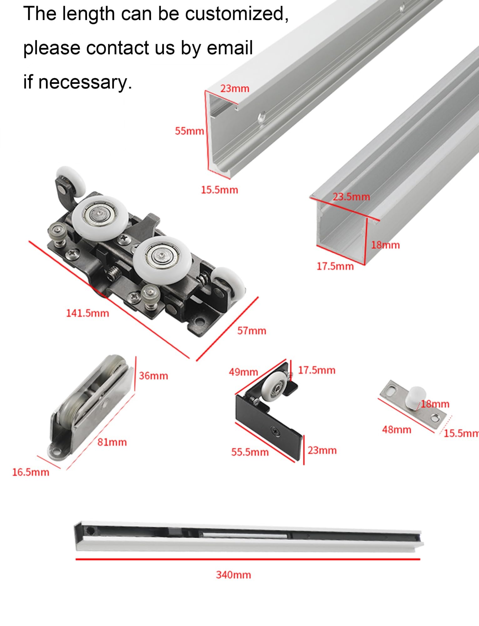 Binario per porta scorrevole, hardware a doppio binario per armadi in vetro/legno, funzionamento silenzioso, sistema di porte scorrevoli galleggianti da 180 cm per partizionamento senza soluzione di