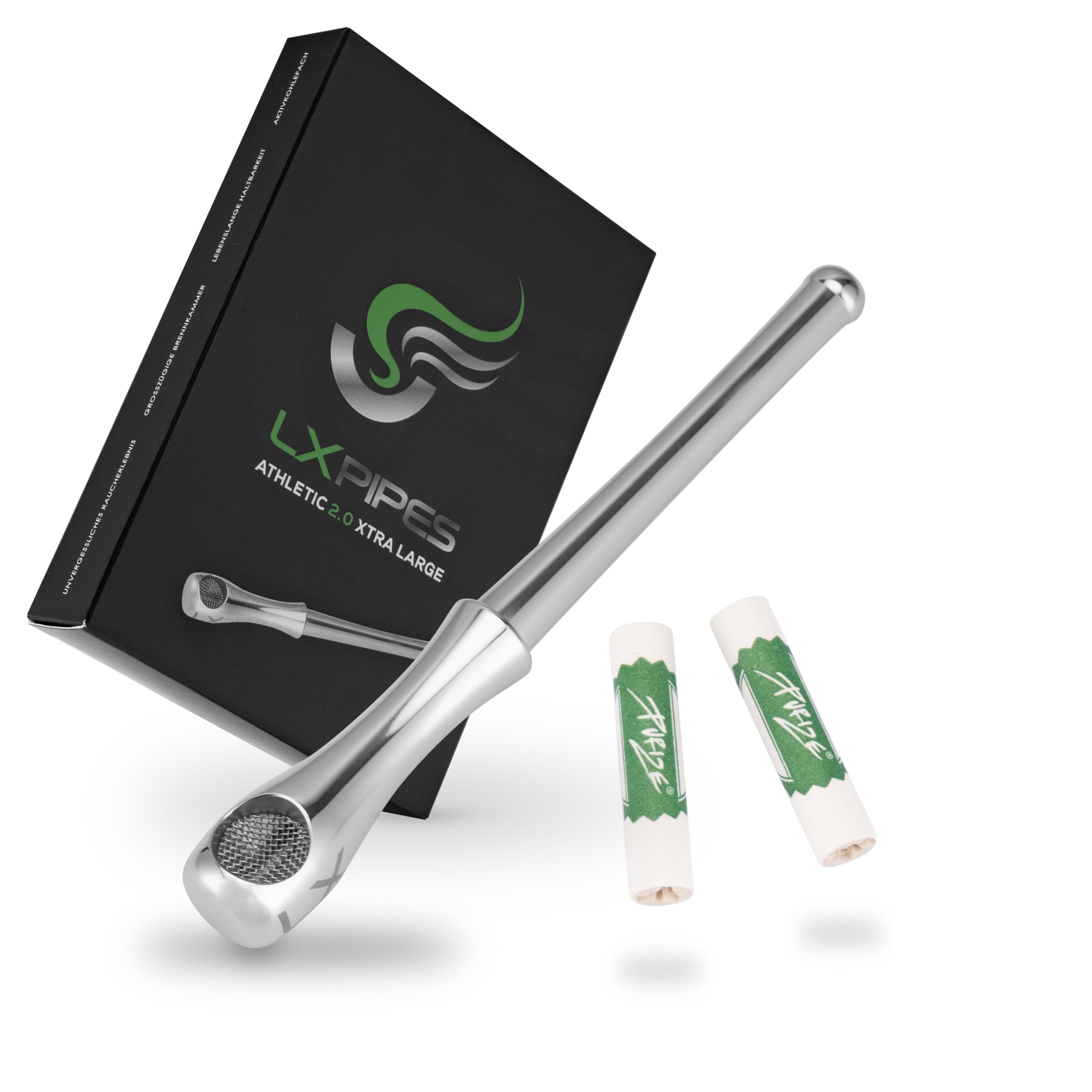 Athletic Xtra Large 2.0 Pipe à tabac en acier inoxydable de qualité supérieure, conçue pour filtre à charbon actif Purize® de 9 mm, goût agréablement frais et neutre, filtre jusqu'à 70 % de