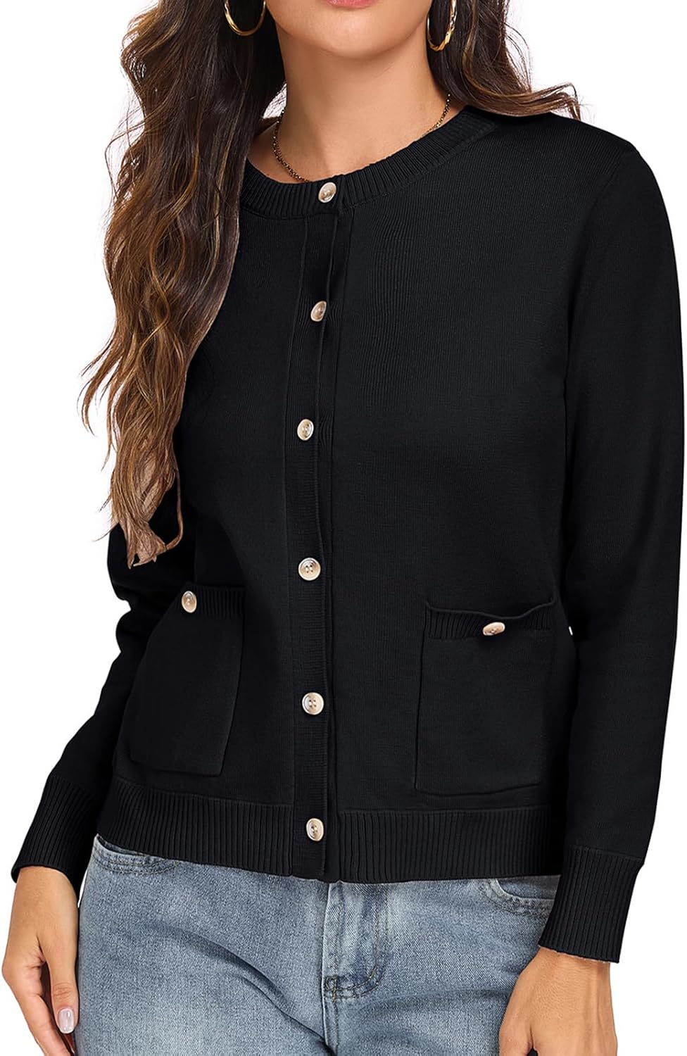 Oymyakon Women Button Down Cardigan Sweaters Long Sleeve Crew Neck Knit Sweater Lightweight Open Front Top Outwear Coat - Image 5