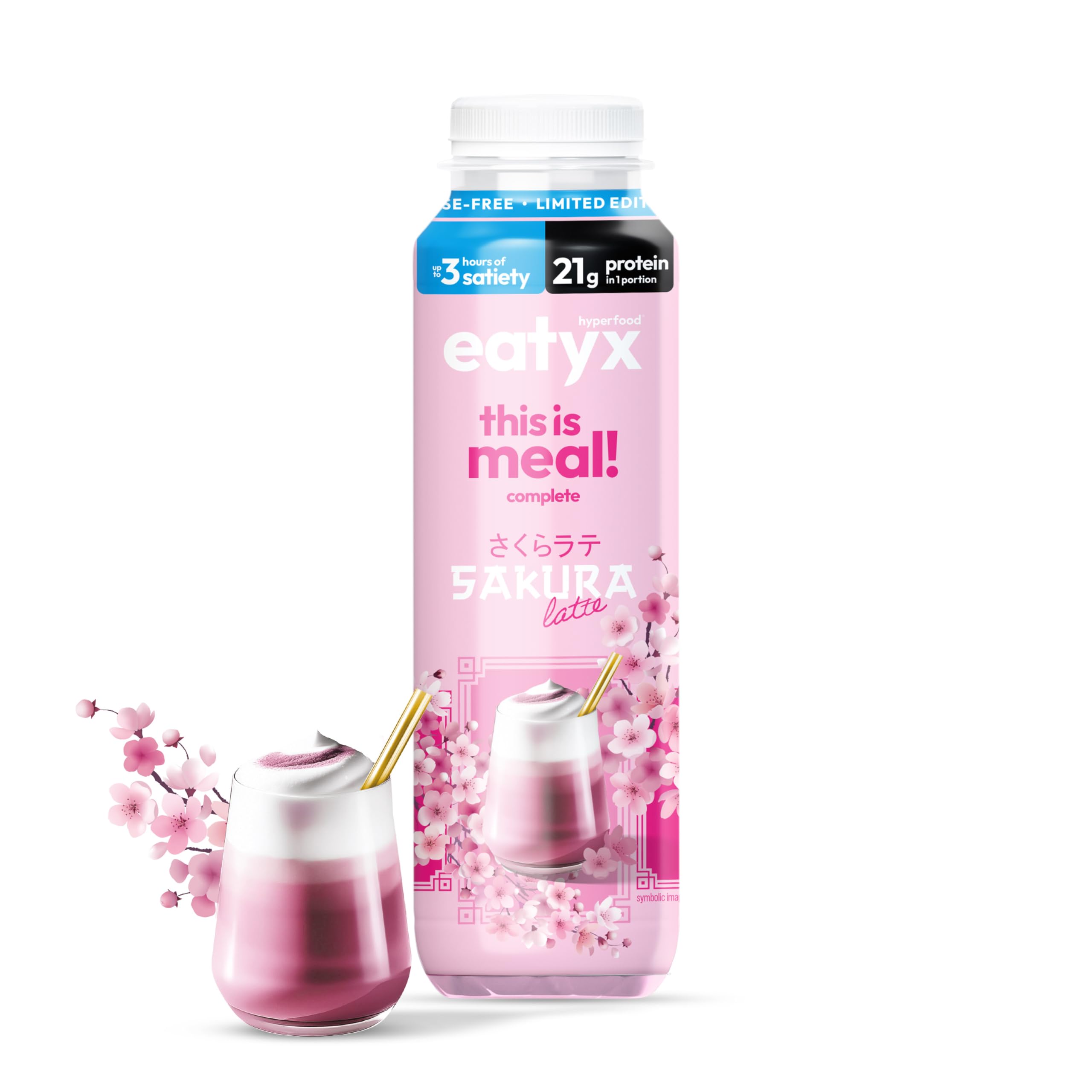eatyx -Napój odżywczy Sakura Latte 8 x 300 ml - Bez laktozy - 21 g białka, 22 witaminy, 4,8 g błonnika, bezglutenowy - Pełnowartościowy koktajl proteinowy - Zamiennik posiłku w podróży