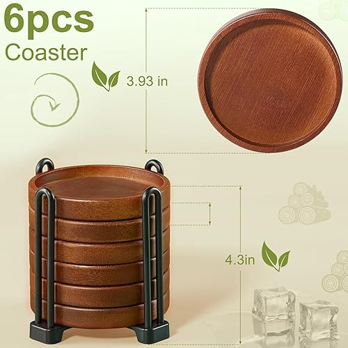 Miniatura 2 de Juego de 6 posavasos de madera con soporte, posavasos para mesa de café para bebidas, decoración moderna del hogar, juego decorativo de mesa de