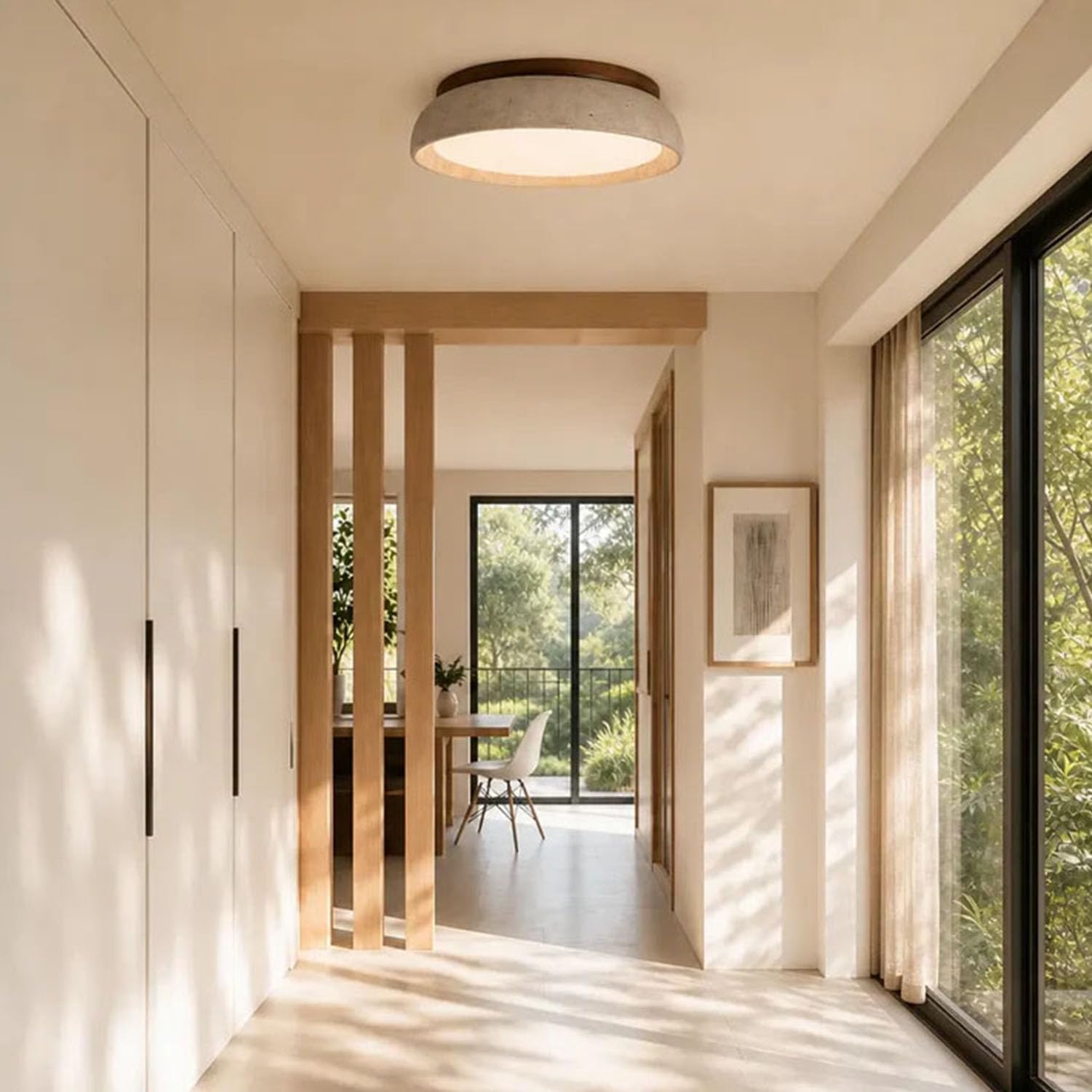 Plafón de Techo Travertino Natural – Lámpara LED de Luz Cálida Fija con Madera Maciza, Estilo Wabi Sabi Vintage para Salón, Dormitorio, Cocina, Luz cálida
