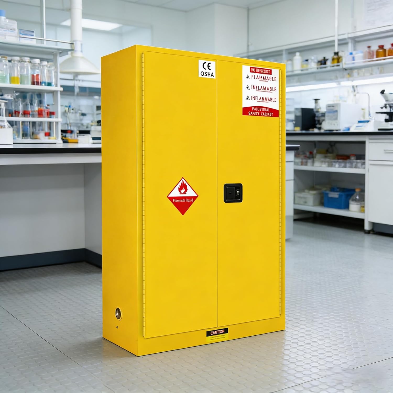 80 Gallon Flammable Storage Cabinet, 70" H x 45" W x 20" D Fire Resistant Cabinet, Galvanized Steel Flammable Liquid Storage Cabinet, Manual-Close Fireproof Doors, for Industrial and Home Use