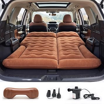 SUV Air Mattress, Truck & Van Portable Camping Bed with Electric Pump | Leakproof Flocking Travel Air Bed for Back Seat, Includes Repair Kit & Carrying Bag