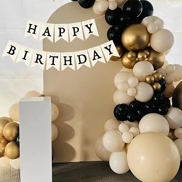 Black Happy Birthday Banner Pre-strung Burlap Bunting Party Backdrop Sign Decoration