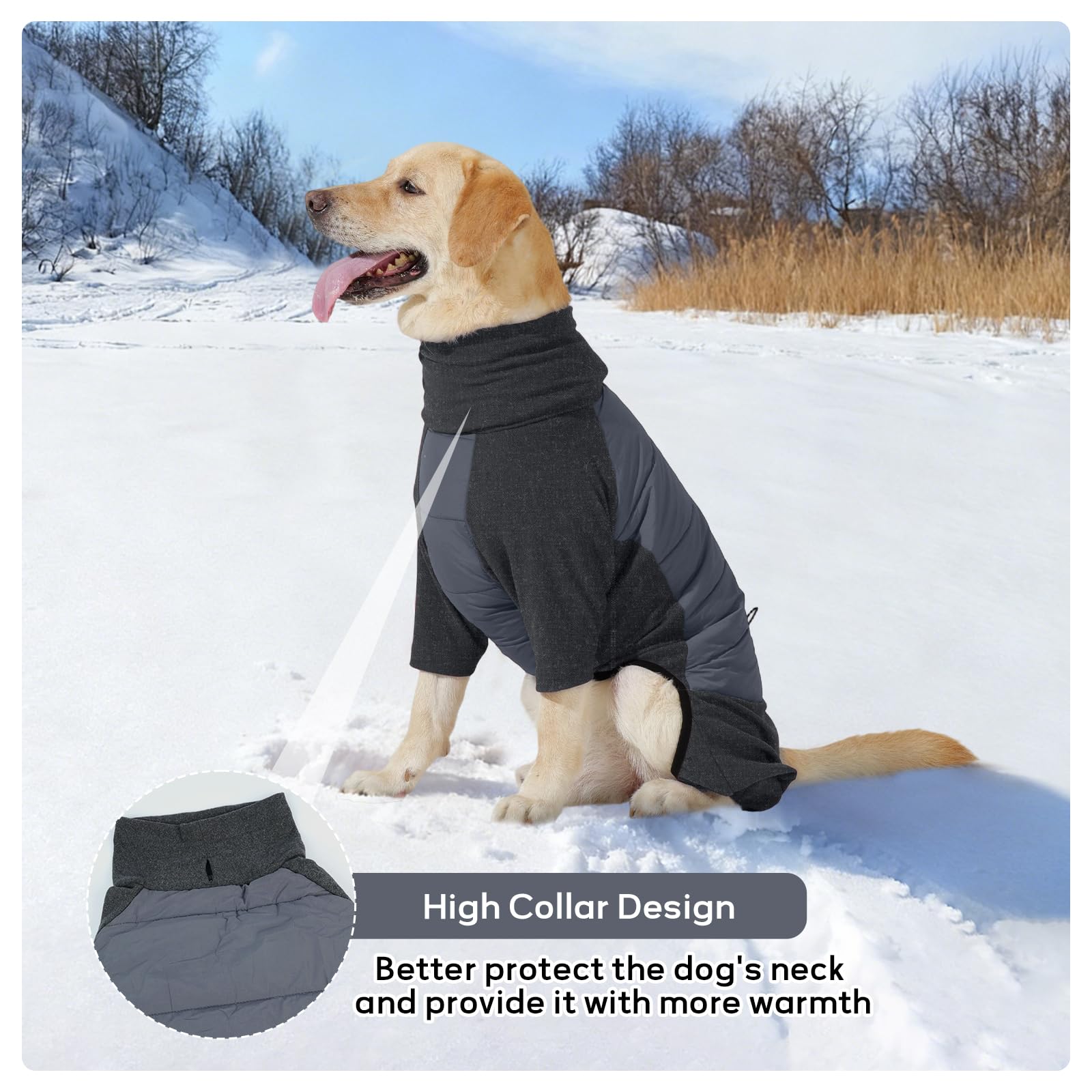 IDOMIK Abrigo para perro, abrigo de invierno impermeable para perro con agujero para arnés, chaquetas de cuello alto de cuatro patas para perros grandes, medianos y pequeños, pijama cálido para