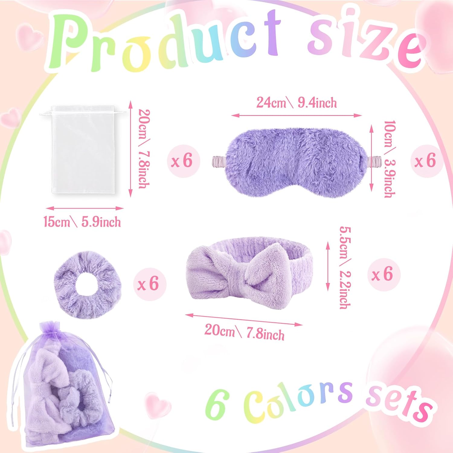 36 Pcs Sleepover Party Supplies for Girl Spa Slumber Birthday Favors Throw Blanket Pillow Eye Mask Headband Scrunchies (Solid Color,Multicolor) - Image 2