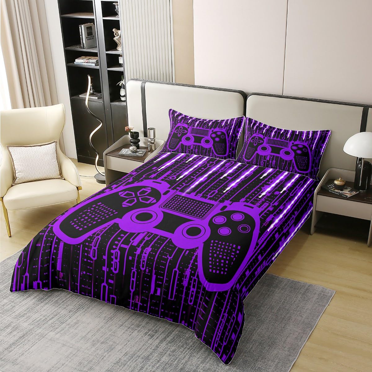 Homemissing Set di biancheria da letto per letto matrimoniale, motivo videogiochi, 100% cotone, per bambini, set di biancheria da letto per bambini, decorazione per la stanza dei giochi, copripiumino