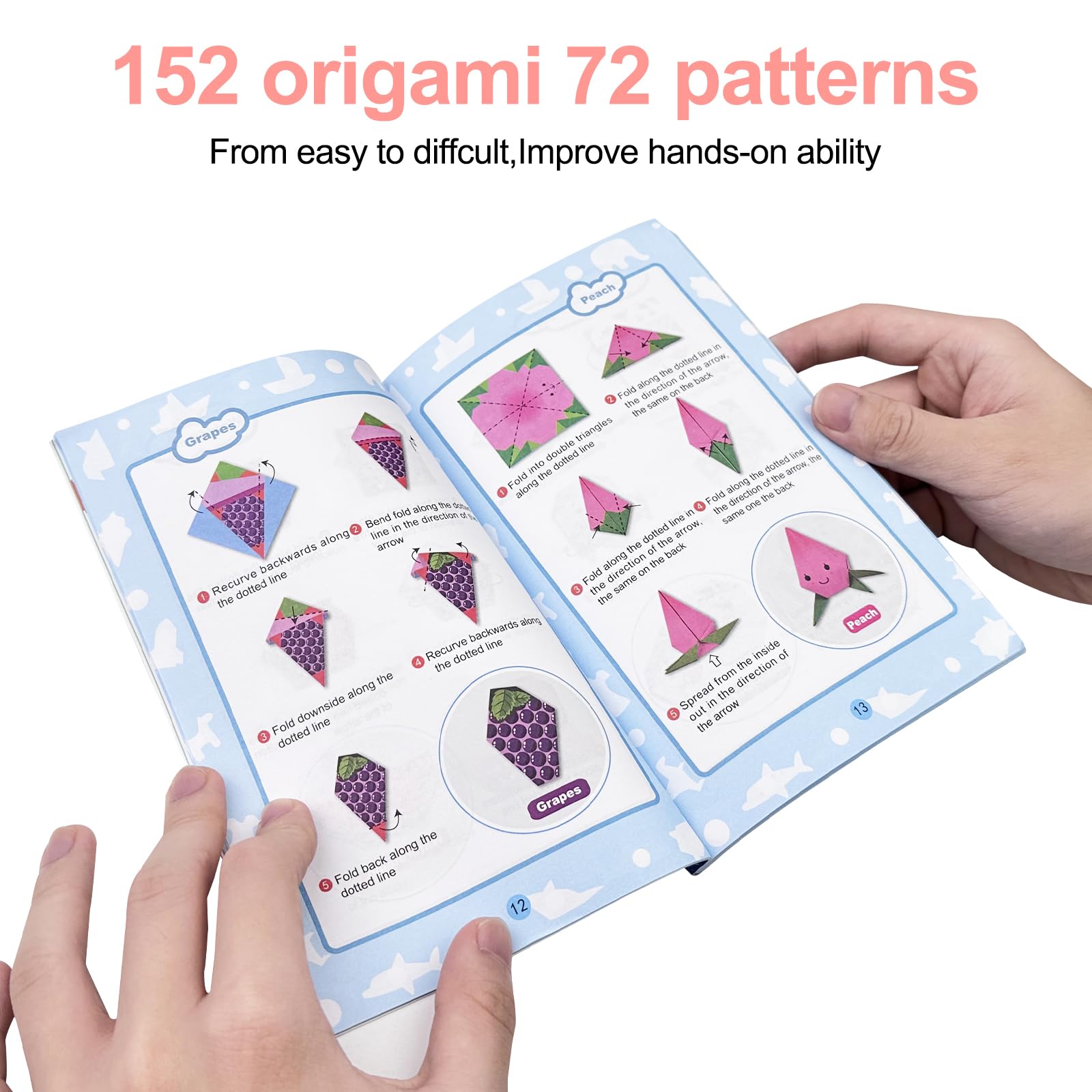 Kit Carta Origami 152 Pezzi 14x14 Cm - Con Manuale Di Istruzioni Per Bambini - Foto 7