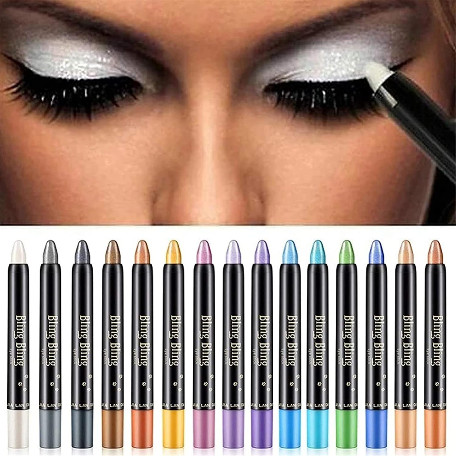 BONNIESTORE 15 Colors Colorful Glitter Eyeshadow Stick Set, Glitter Neutral Cream Eyeshadow Stick Eyeshadow Crayon, Waterproof Long Lasting Shiny Colored Sticks Eyeshadow Pen Eye Makeup