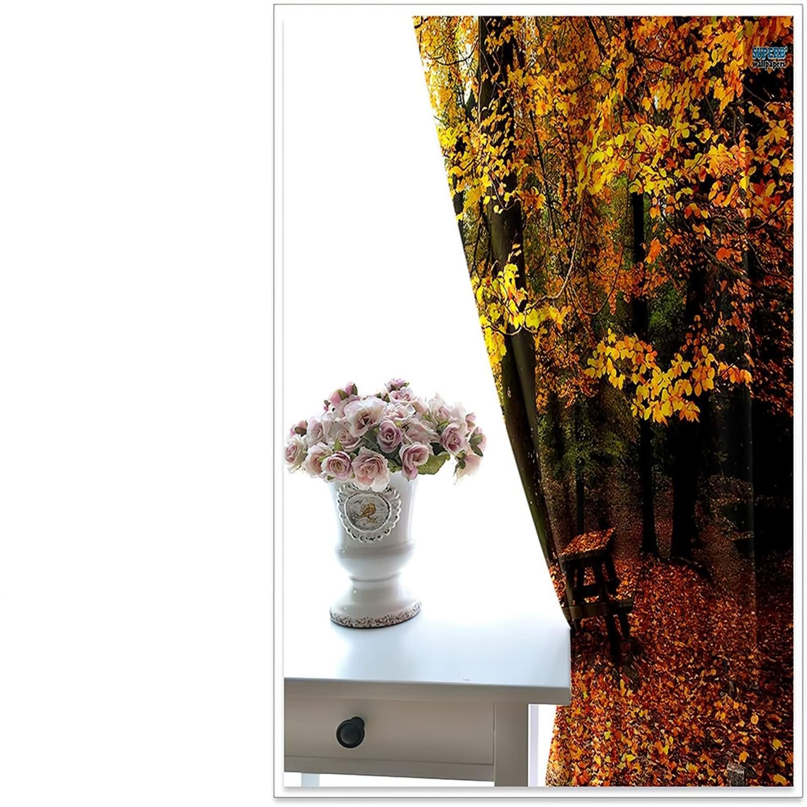 Zasłony zaciemniające okno 2 panele, 2 x 107 W x 229H cm, zasłony okienne przelotki jesienny leśny krajobraz zasłony okienne sypialnia pomarańczowy