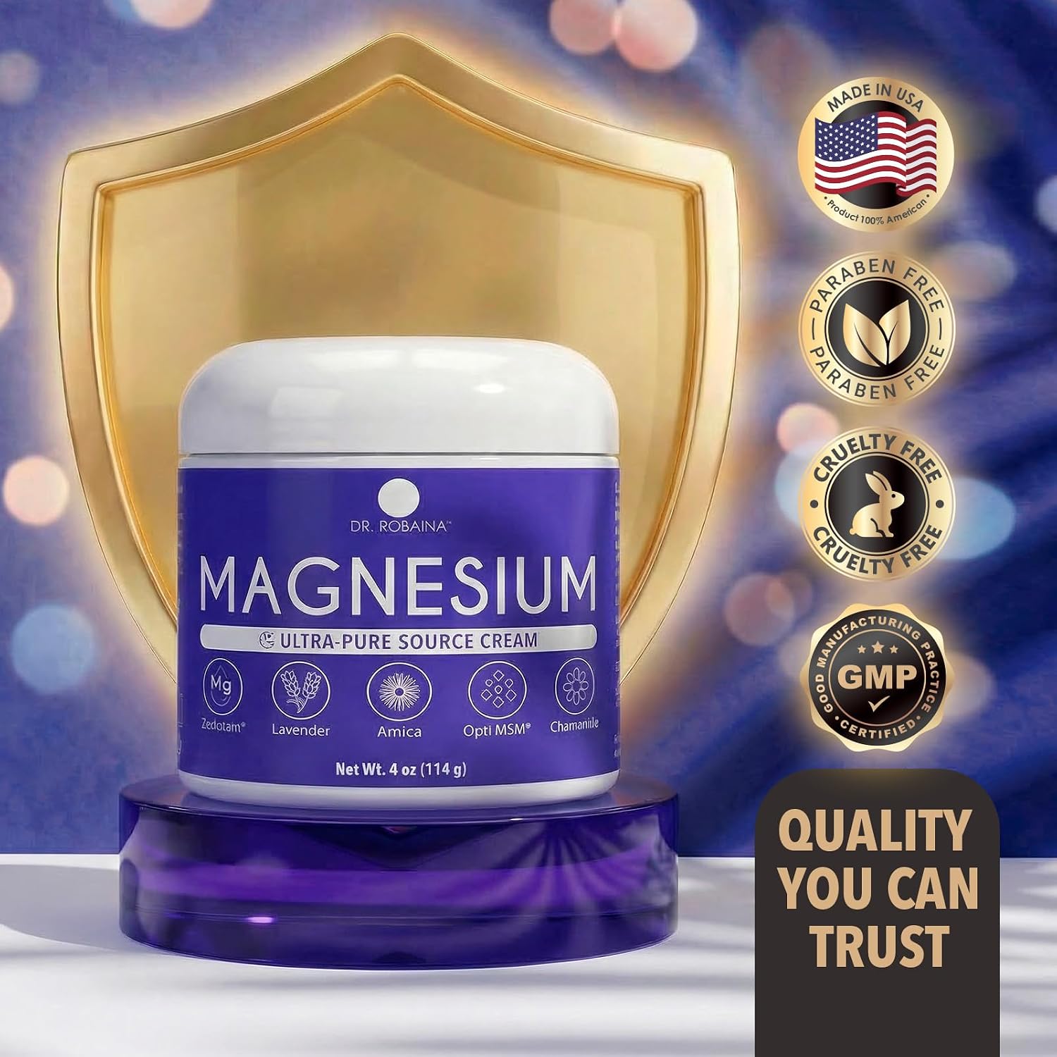 Dr. Robaina Lavender Magnesium Cream – Zechstein Magnesium & OptiMSM with Lavender Oil for Sleep Support, Relaxation & Leg Muscle Relaxation, 4 oz