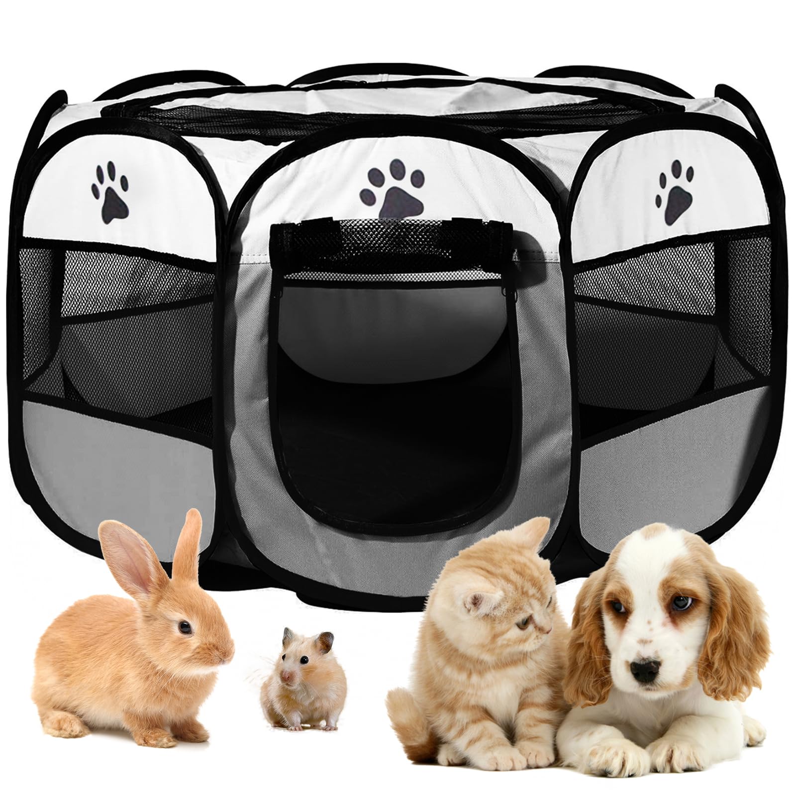 MeYuxg Puppy Run 114 x 114 x 58 cm, Pet Dog Fence, Portable Playpen for Indoor and Outdoor Use Dog Enclosure, Cat Enclosure