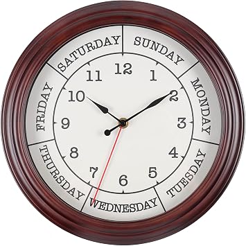 Day of the Week Clock 14 Inch Round Retirement Wall Clock with time