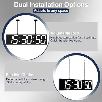 CHKOSDA 28 Inch Large Double Sided Digital Wall Clock - White