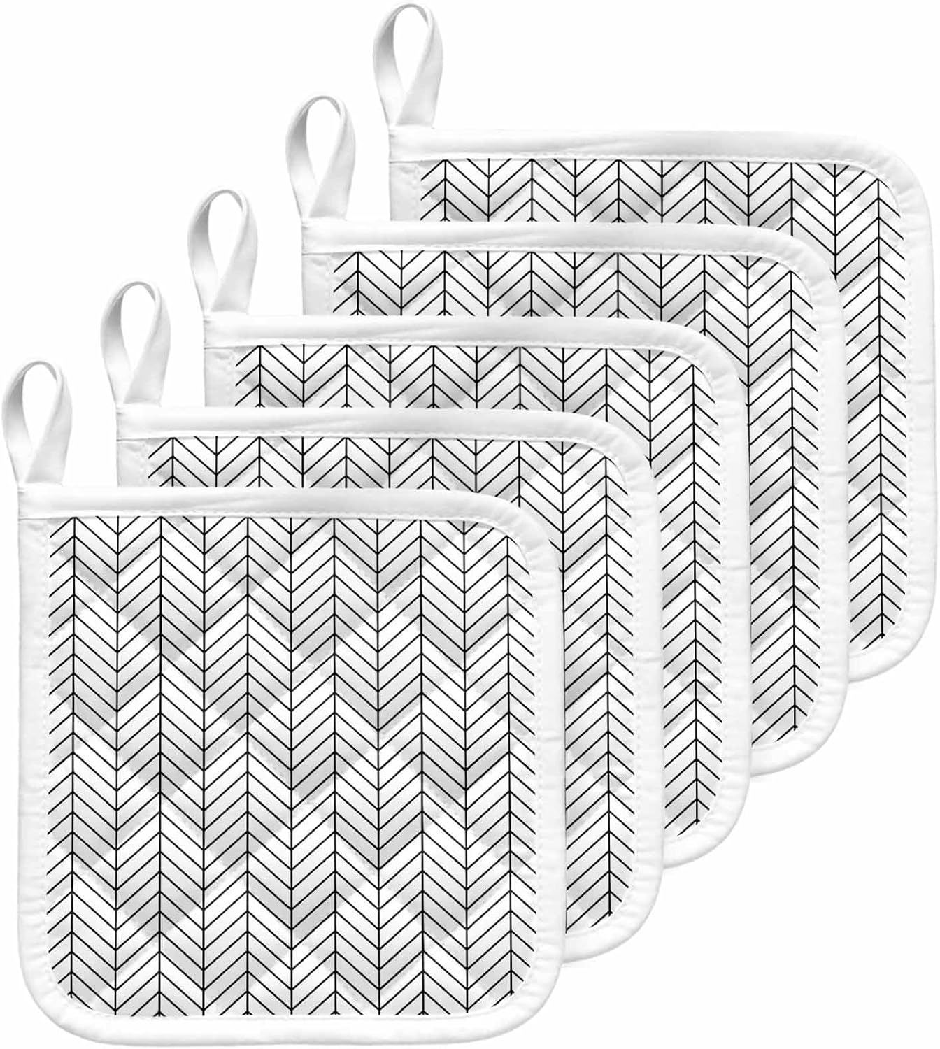 White Geometric Pot Holders for Kitchen Heatproof Potholder, 5 Pack Modern Minimalism Black Striped Lines Hot Pads Multipurpose Oven Pads Cloth Potholders Trivet for Cooking Baking