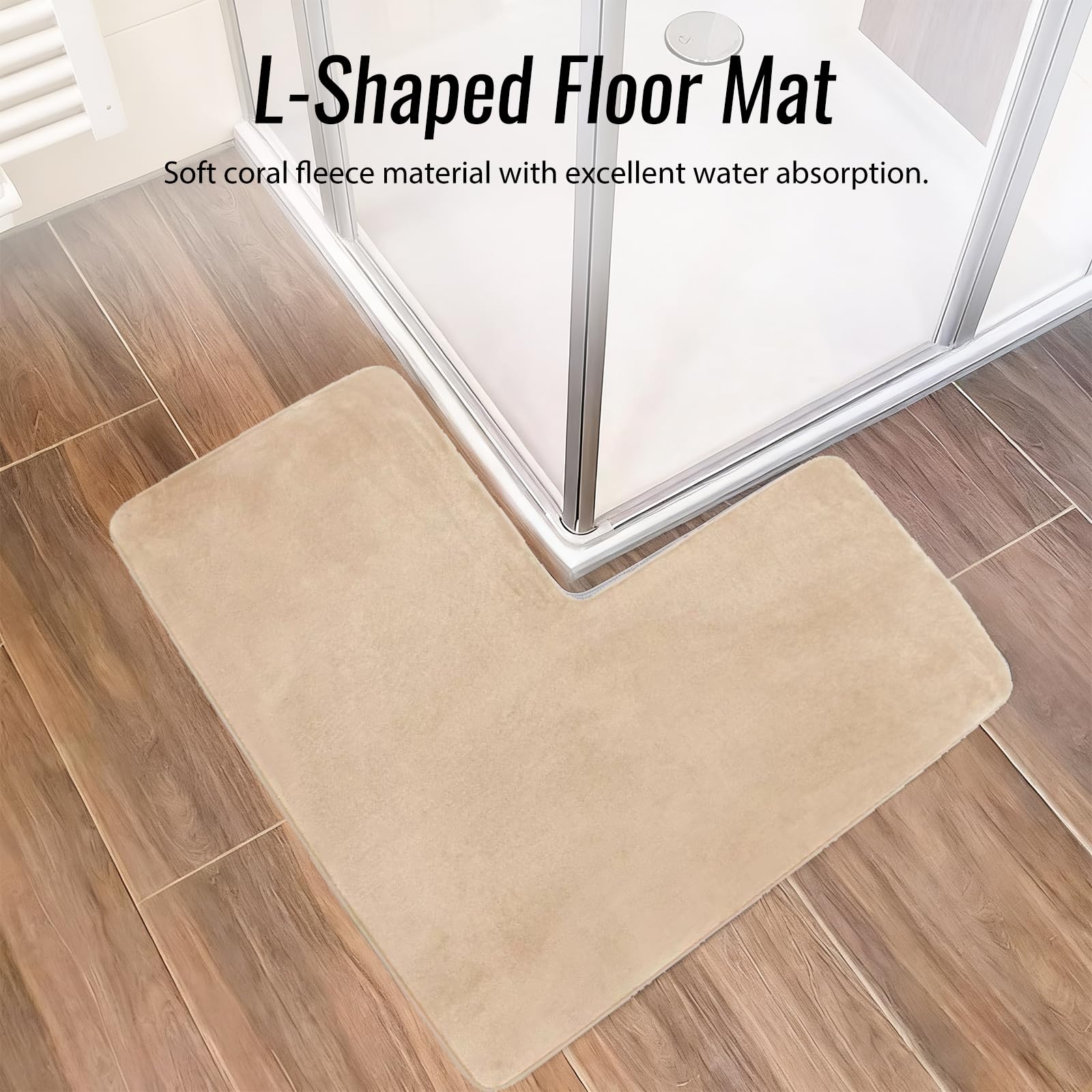 ACESOME Tapis de salle de bain en forme de L antidérapant 80 x 80 cm beige