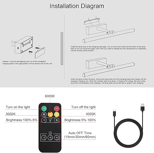 Miniatura 8 de Luz LED moderna regulable de 15.75 pulgadas, pantalla de luz de imagen negra que puede girar hacia arriba o hacia abajo 270 grados, pantalla de 3