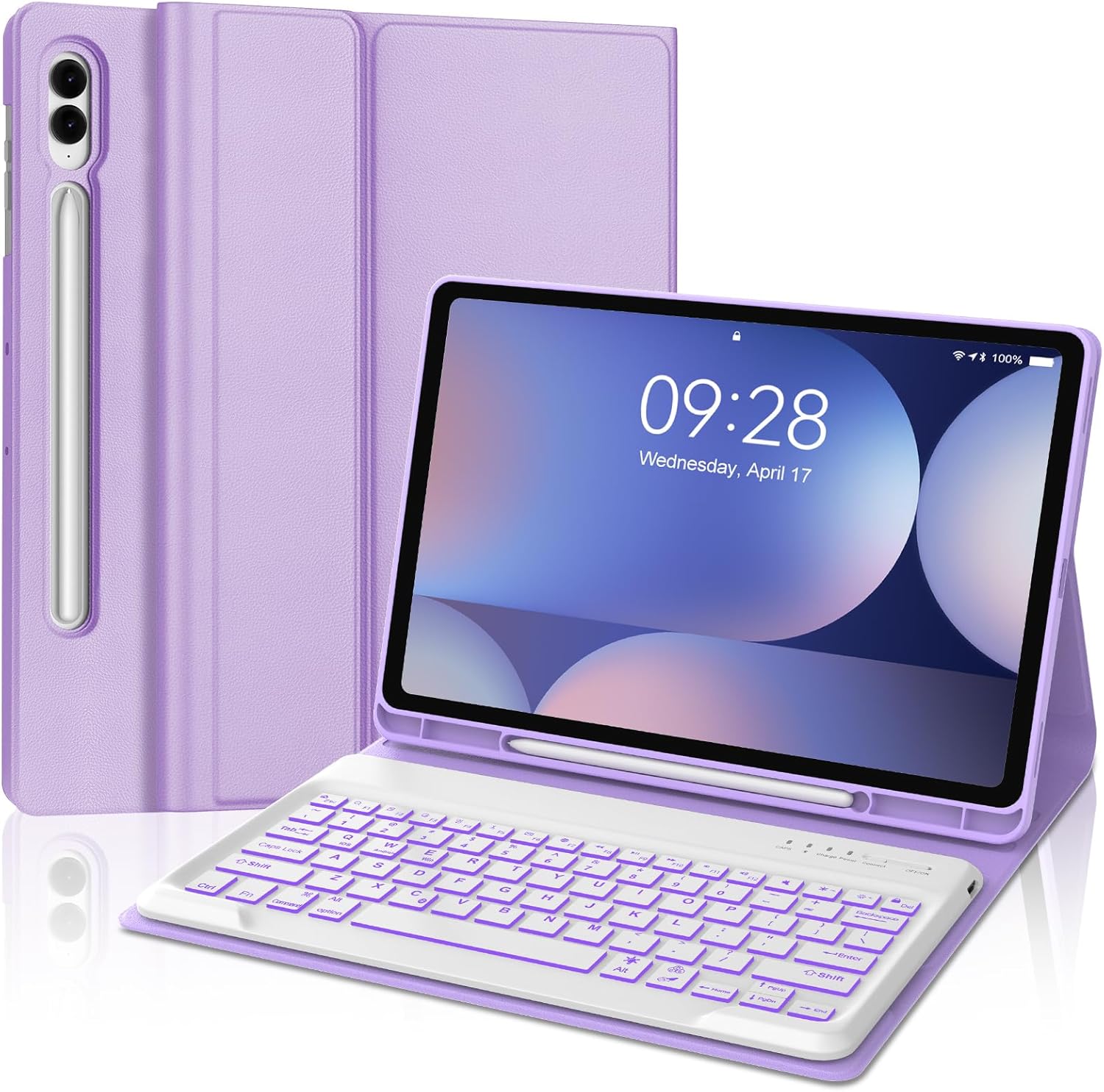 Keyboard Case for Samsung Galaxy Tab S10+ Plus / S9+ Plus / S9 FE+ Plus 12.4 Inch Case with Backlight Keypad, Galaxy Tablet Folio Cover with Detachable Backlit Key Board for Samsung 12.4'' Tab, Purple
