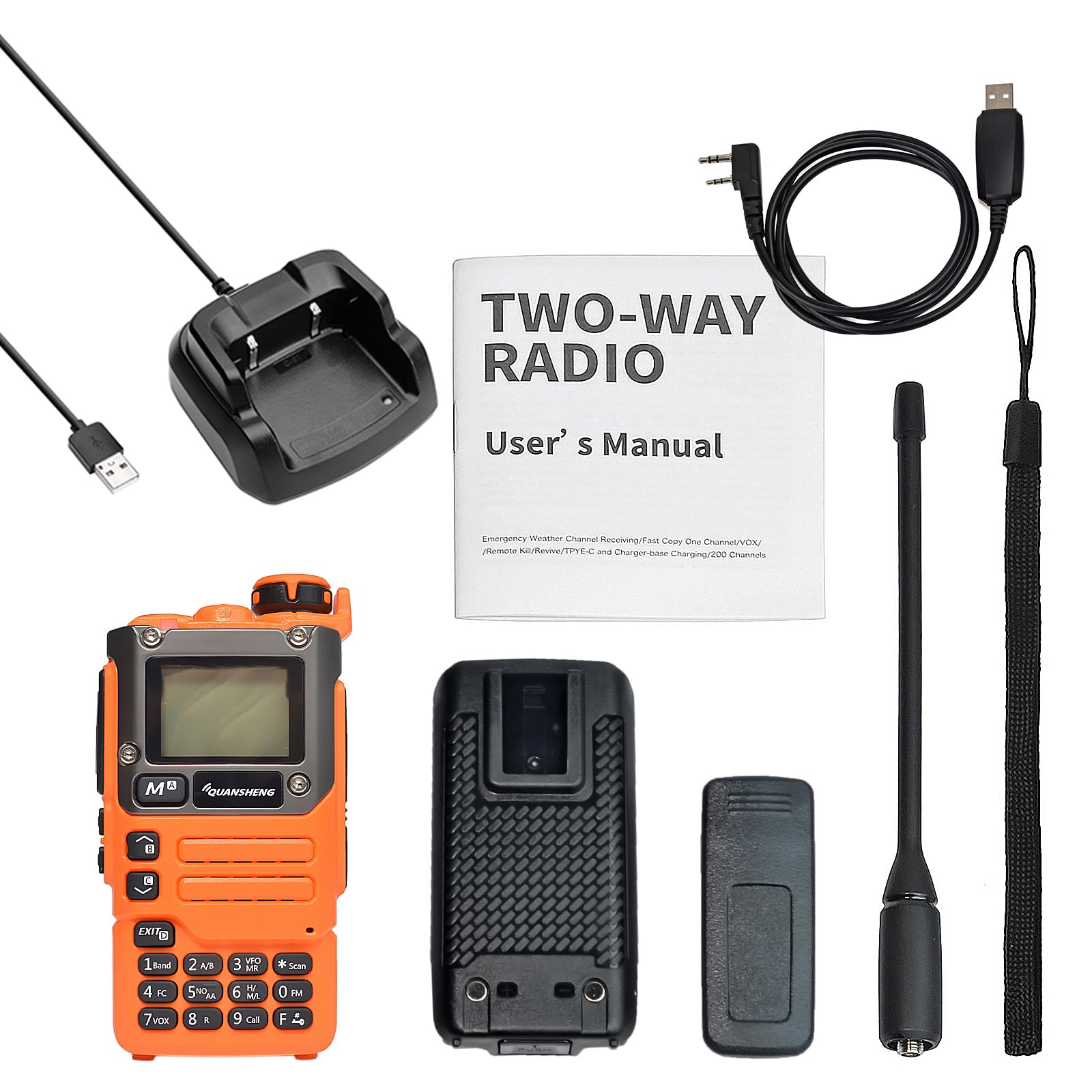 QUANSHENG UV-K6 5W Dual Band Two Way Radio UV-K5(8) with Programming Cable,Ham Handheld Long Range Walkie Talkie for Adults AM/FM/DTMF Portable Radio Rechargeable with VOX (UV-K6 with cable) - Image 2