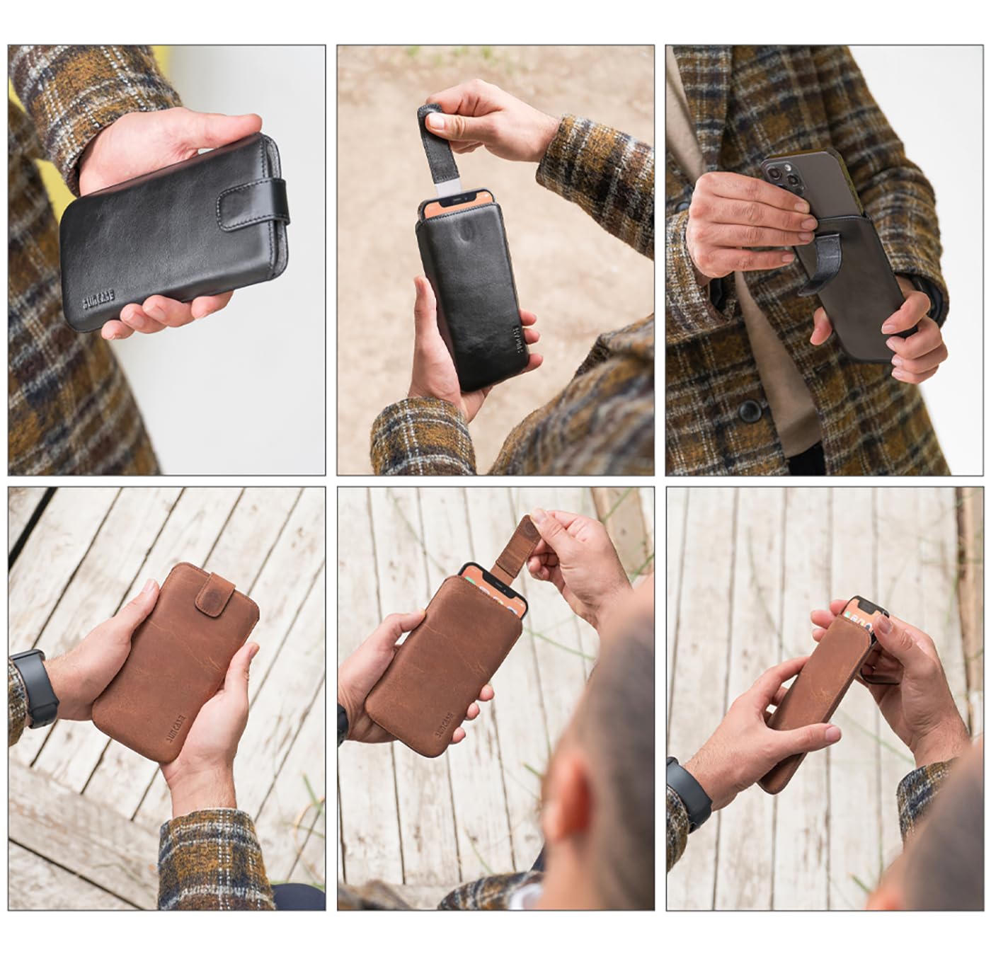 Suncase Prawdziwy skórzany pokrowiec etui kompatybilne z Sony Xperia 1 VII Wymiary wewnętrzne: ok. 166 x 78 x 15 mm (pasuje do dodatkowego grubszego silikonu Case/Bumper/Backcover) w kolorze antycznym