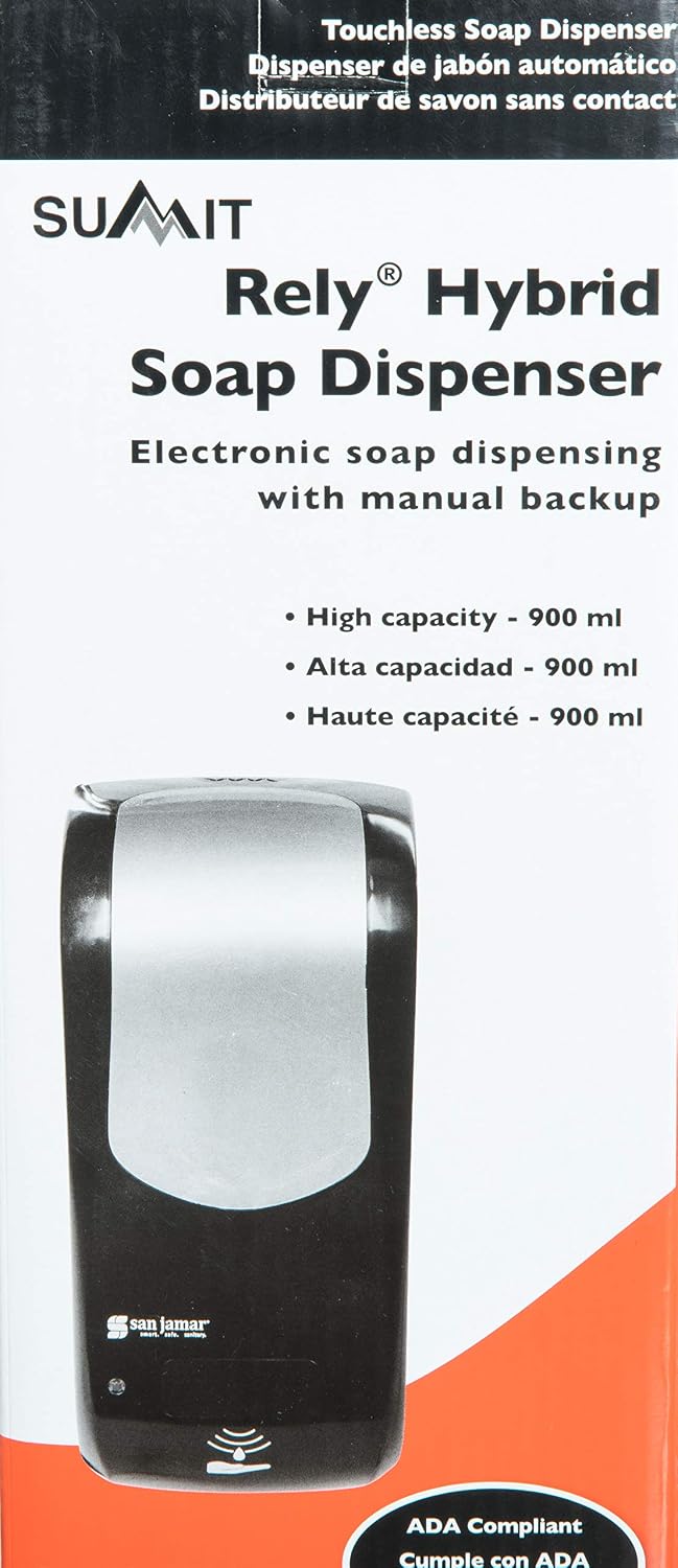 San Jamar Summit Rely Plastic Hybrid Electronic Soap Dispenser, Hand Sanitizer Dispenser with Universal Compatibility for Home, Bathroom, Kitchen, Restooms, Restaurants, 900 Ml, Silver