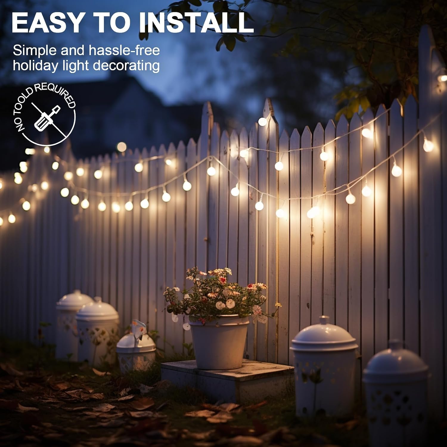 30Pcs Hooks for Outdoor String Lights, Heavy Duty Cable Clips with Waterproof Adhesive Strips, Tool-Free Installation, No Damage, for Christmas Lights and Garden Balcony Decorations