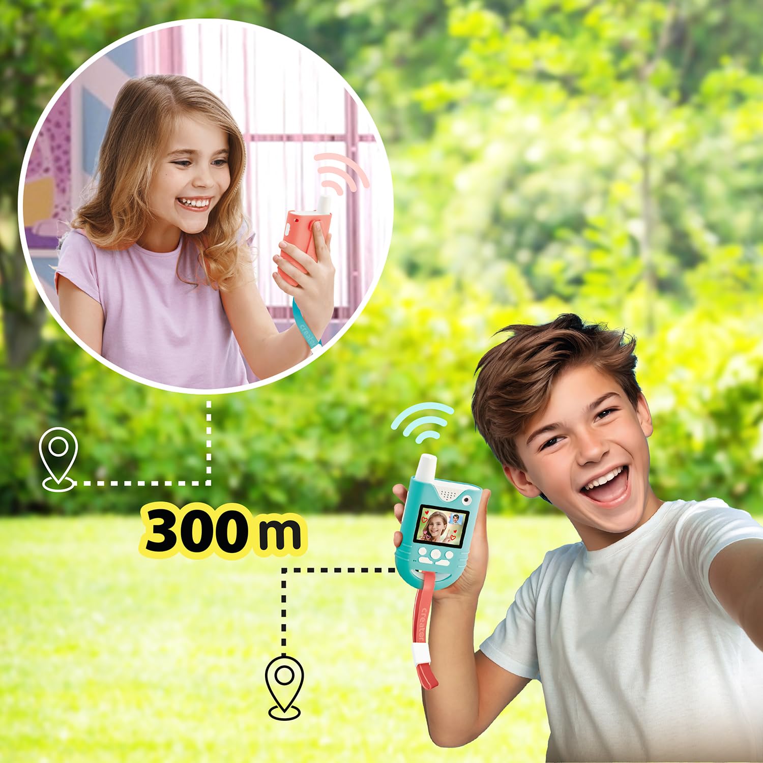 Canal Toys - 2-in-1 Video Walkie-Talkie Set - mit Farbbildschirm & Kamera - 300 m Reichweite - 20 Filter & 5 Stimmen - USB-C & Akku - interaktives Elektronikspiel ab 5 Jahren - INF 042