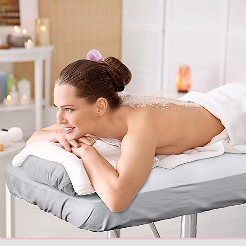 Miniatura 5 de Kinlop Juego de 3 sábanas de microfibra para masaje, 3 colores, juego de 3 piezas, incluye sábana encimera de masaje, sábana bajera ajustable y