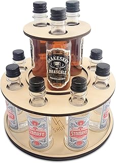 Party Display for Mini Liquor Bottles | 21st Birthday holiday celebration decoration centerpiece Natural Wood color