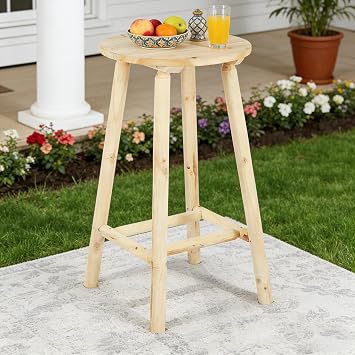Outdoor Patio Wooden Bar Table, 41.9" Round Bar Height Pub Table, Rustic Solid Log High Top Bistro Table for Indoor & Backyard Garden Porch Lawn, Natural